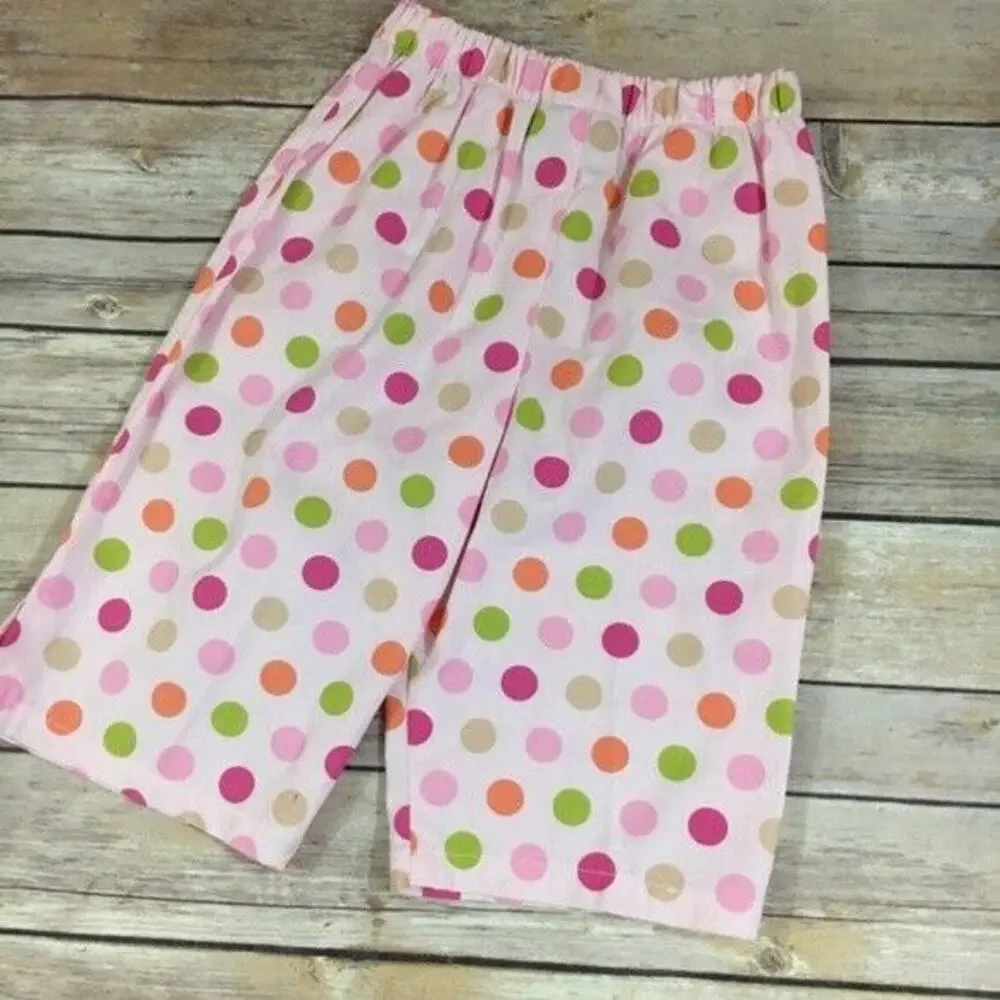 Three 3 Marthas Girls Pajama Pants Size 4 Pink Polka Dot Print Cotton Lounge NEW